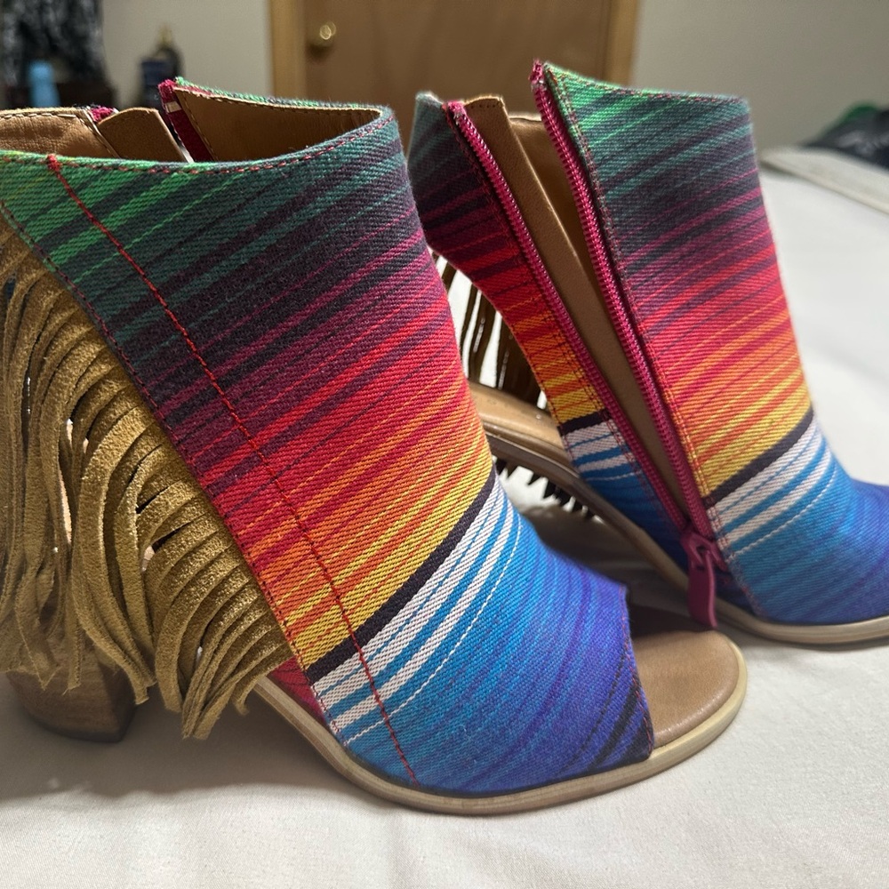 Very Volatile Multicolor Fringe Ankle Boots